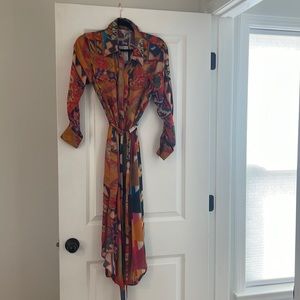 Long sleeve belted button up shirt dress